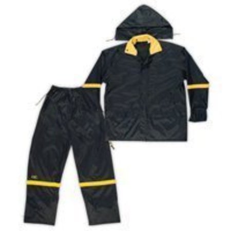 CLC WORK GEAR CLC R103L Rain Suit, L, 190T Nylon, Black/Yellow, Detachable Collar, Zipper Closure R103L
